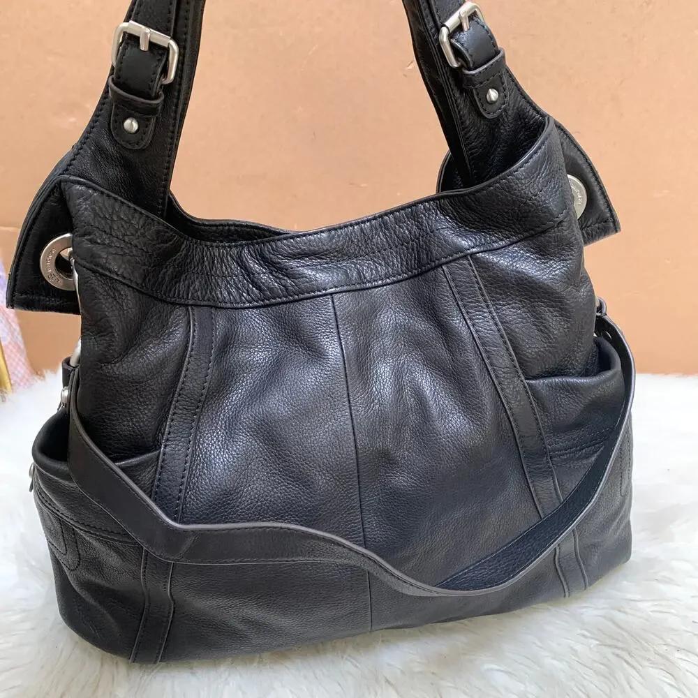 B. MAKOWSKY Extra Large Luxe Black Leather Convertible Shoulder Bag Tote